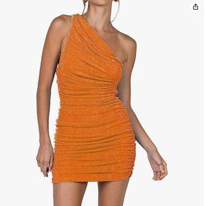 LYANER One Shoulder Ruched Bodycon Mini Dress, Orange, Size M, NWT